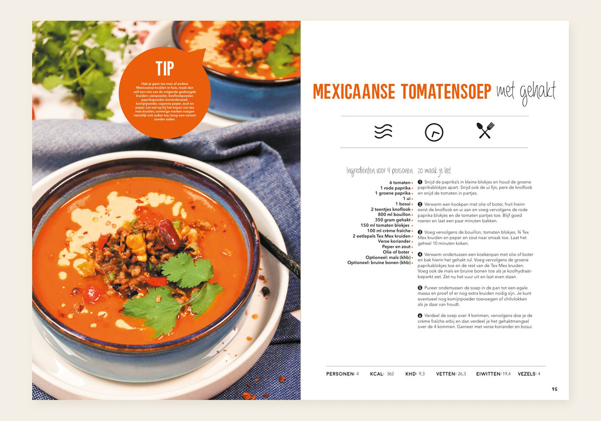 Mexicaanse tomatensoep met gehakt, recept uit Lisa Kookt Koolhydraatarm 2