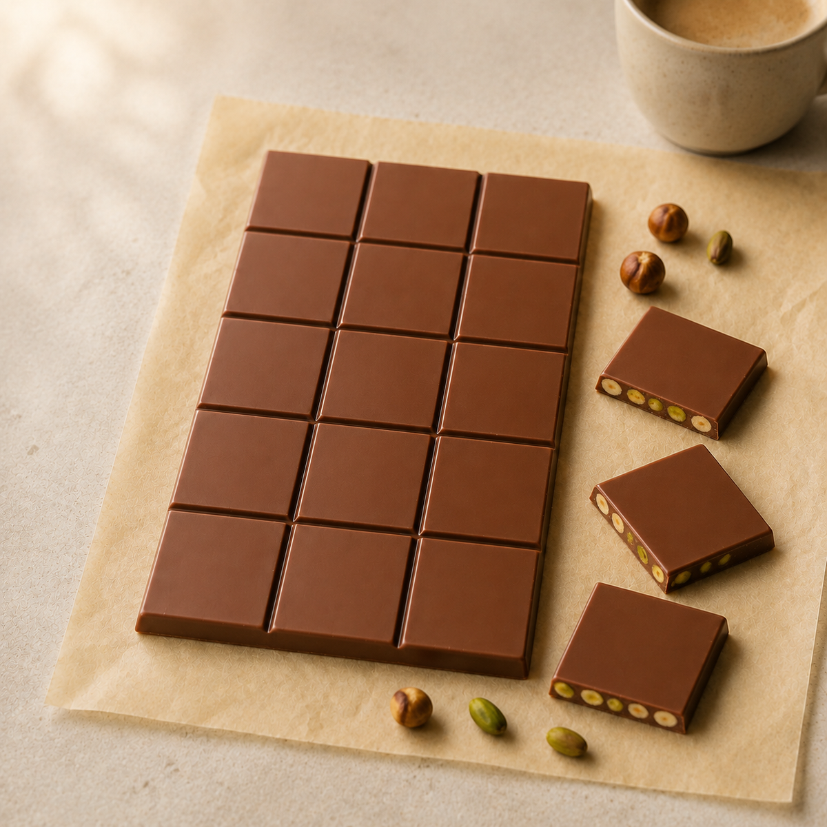 Chocoladereep pistache hazelnoot gebroken