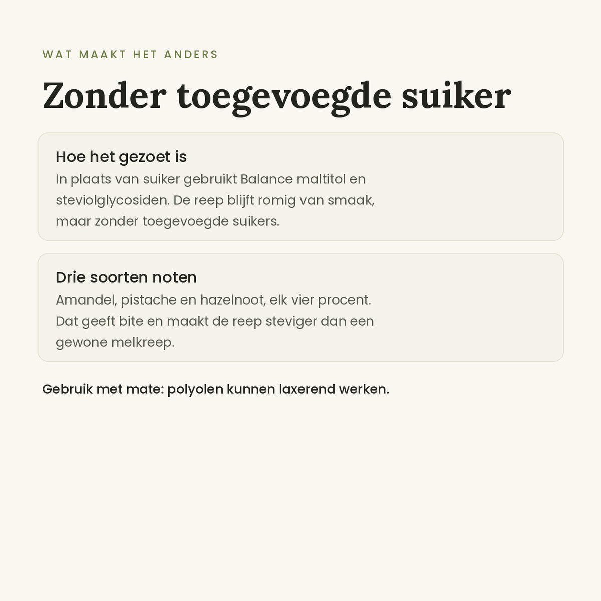 Zonder toegevoegde suiker en drie soorten noten