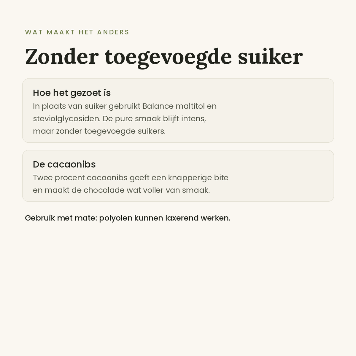 Zonder toegevoegde suiker en de rol van de cacaonibs