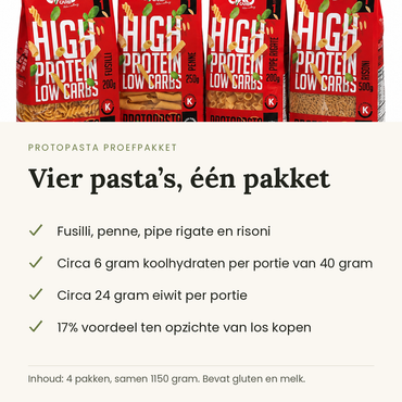 Protopasta proefpakket met vier pasta's van Ciao Carb