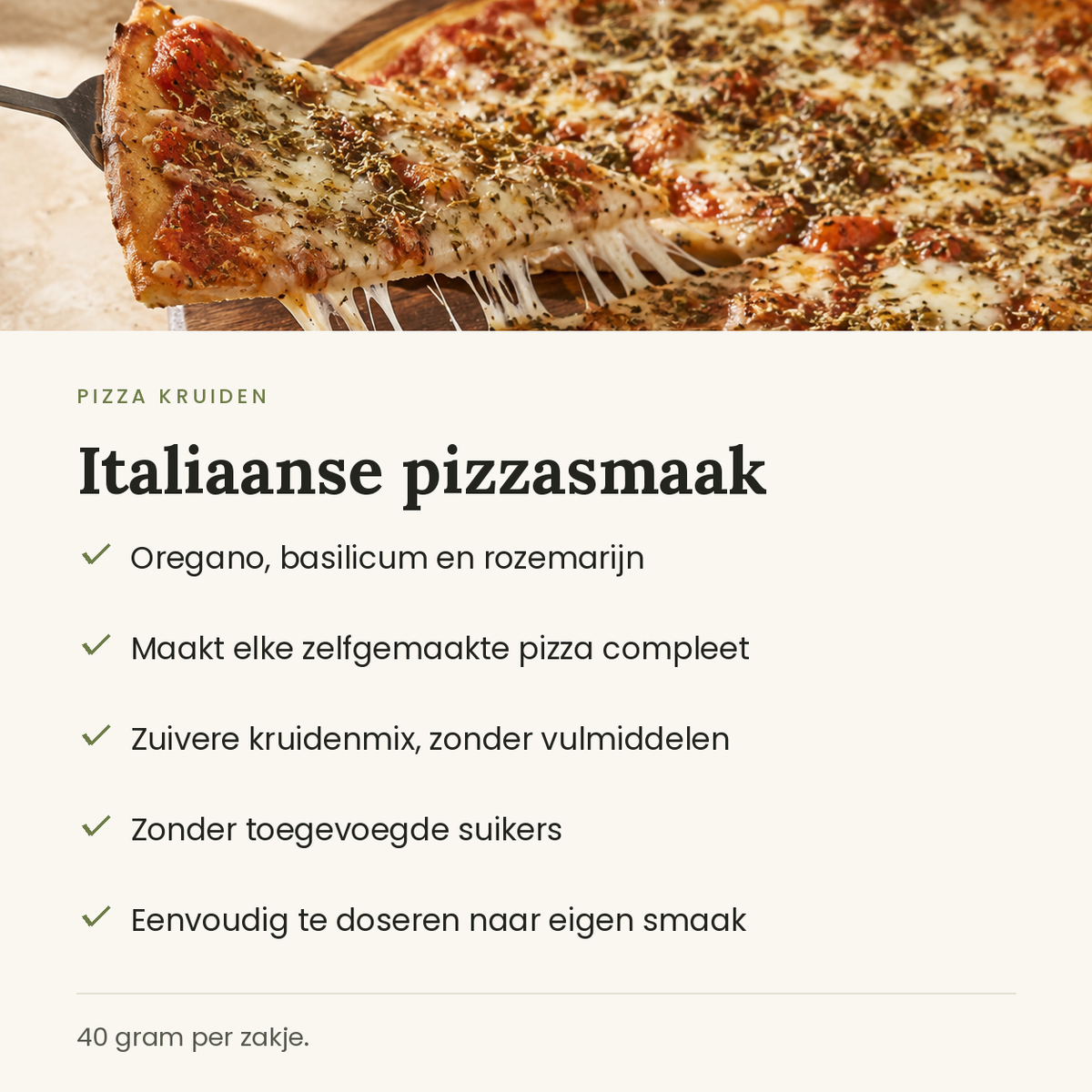 Pizza kruiden: oregano, basilicum en rozemarijn, zonder vulmiddelen