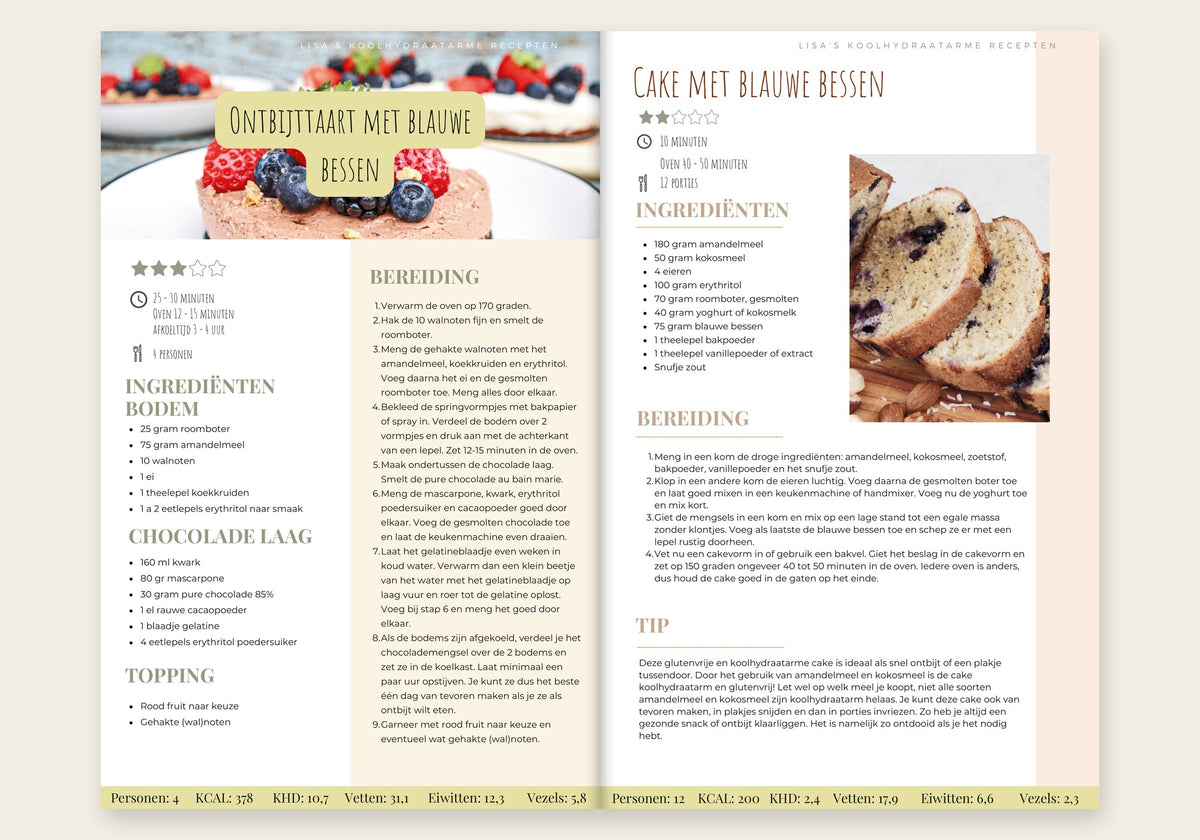Koolhydraatarme Startgids inkijk: Recepten ontbijttaart en cake
