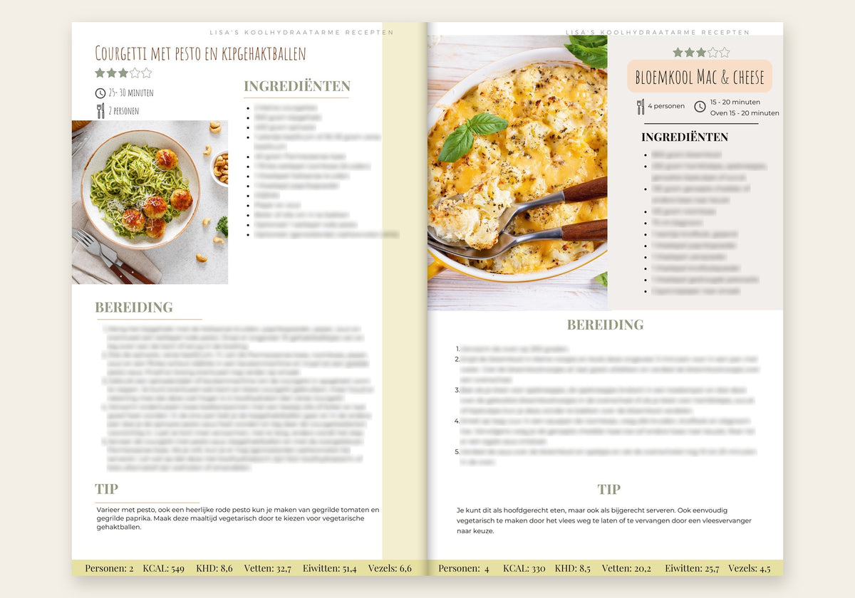 Koolhydraatarme Startgids inkijk: Recepten courgetti en mac and cheese