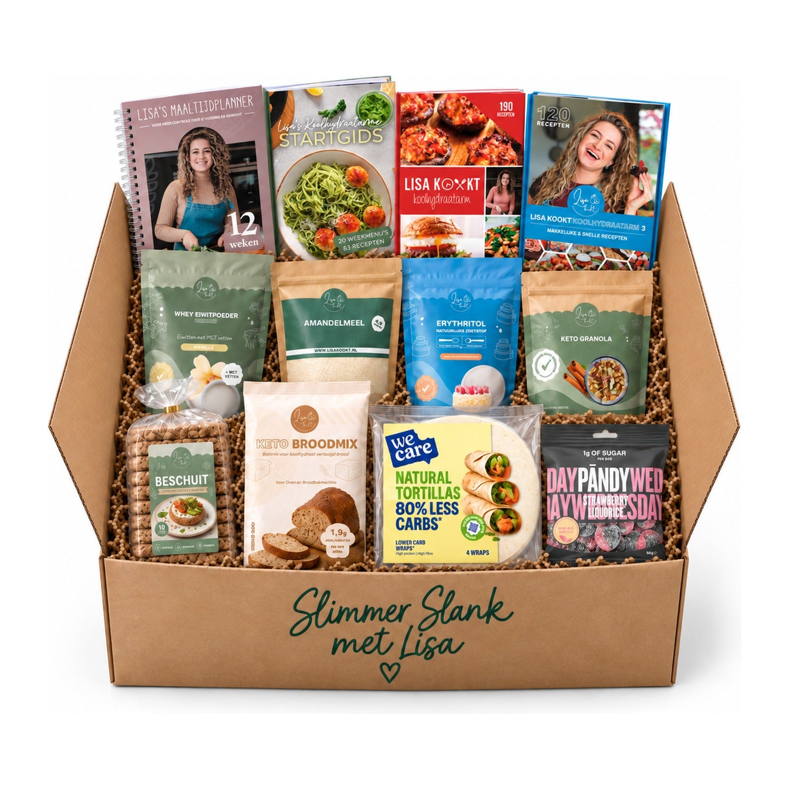 Slimmer Slank met Lisa: de doos met vier boeken en acht koolhydraatarme producten