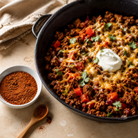 Gekruid gehakt met Tex Mex kruiden in de pan