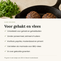 Vlees kruiden: zonder paneermeel, zetmeel of suikers