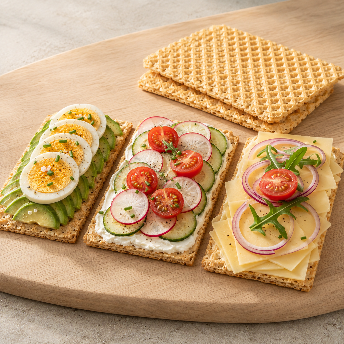 WeCare crackers rijk belegd met ei avocado kaas en tomaat