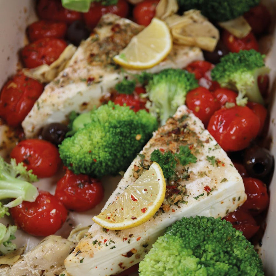 Griekse feta saganaki met broccoli