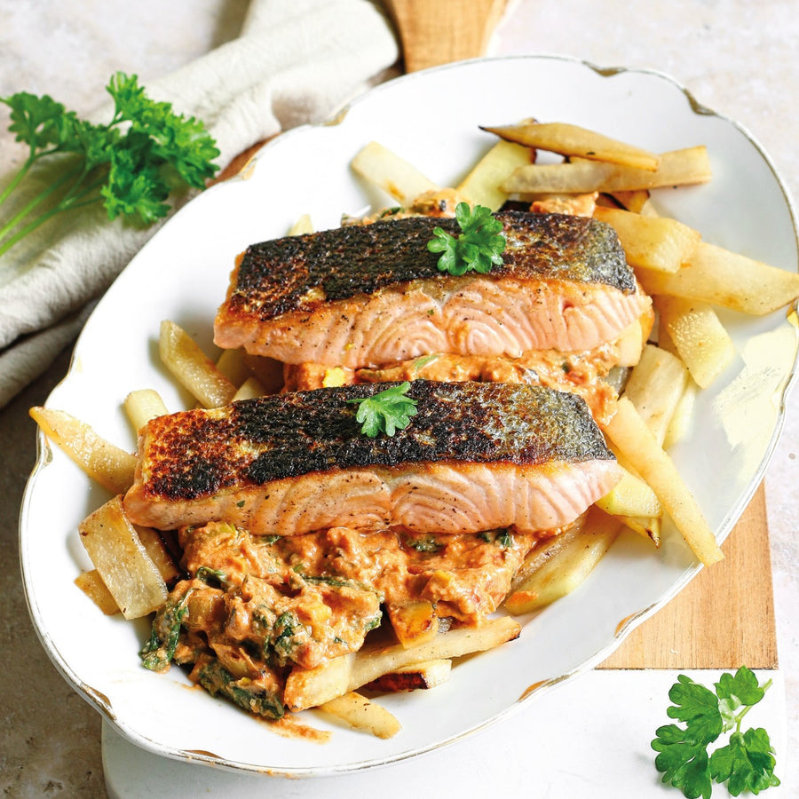 Toscaanse zalm met koolraap tagliatelle