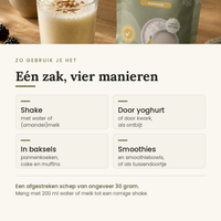 Vier manieren om banaan whey te gebruiken: shake, door yoghurt, in baksels en in smoothies