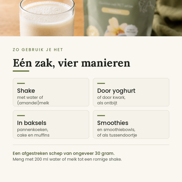 Vier manieren om vanille whey te gebruiken: shake, door yoghurt, in baksels en in smoothies