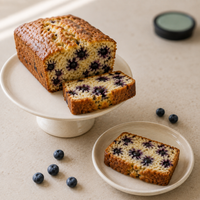 Koolhydraatarme cake met blauwe bessen gerezen met wijnsteenbakpoeder