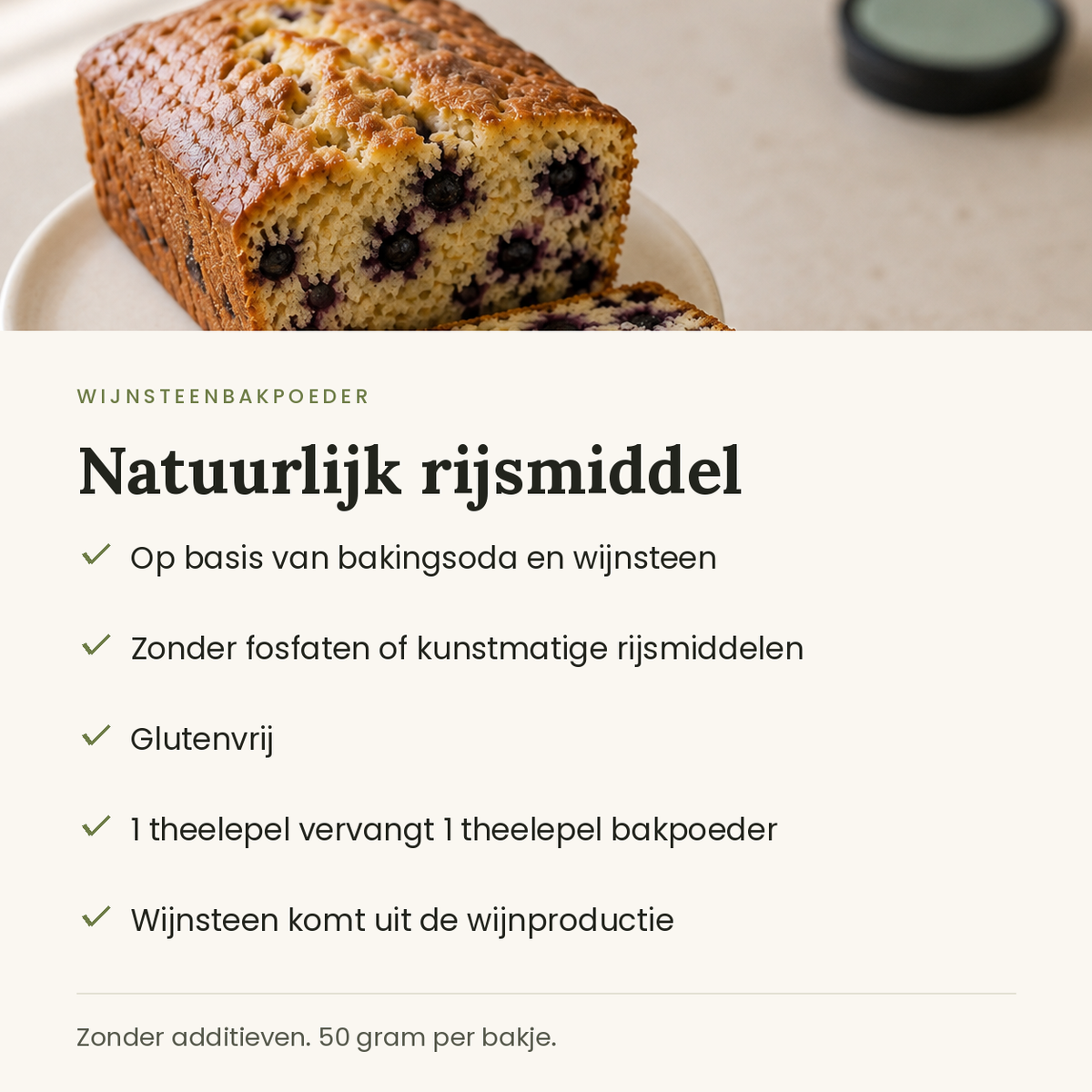 Wijnsteenbakpoeder: natuurlijk rijsmiddel zonder fosfaten, glutenvrij