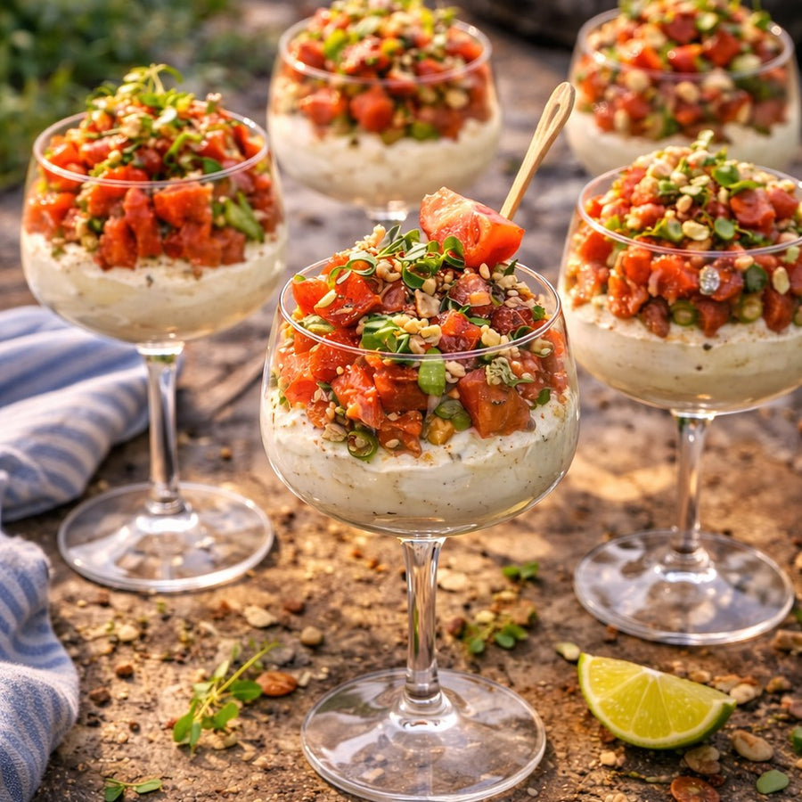 Romige burrata met watermeloen glaasjes