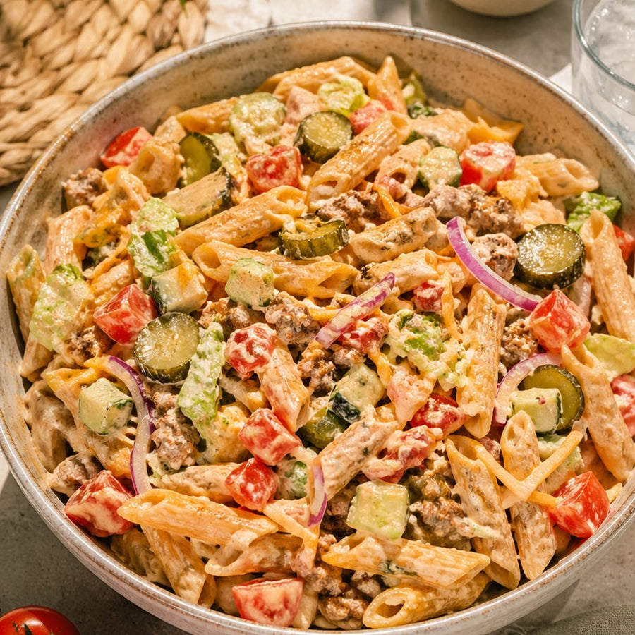 Cheeseburger pastasalade