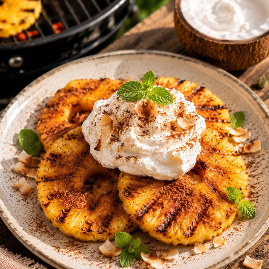 Gegrilde ananas met kaneel en kokosroom