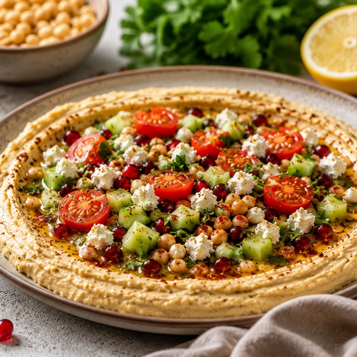 Hummusbord met toppings